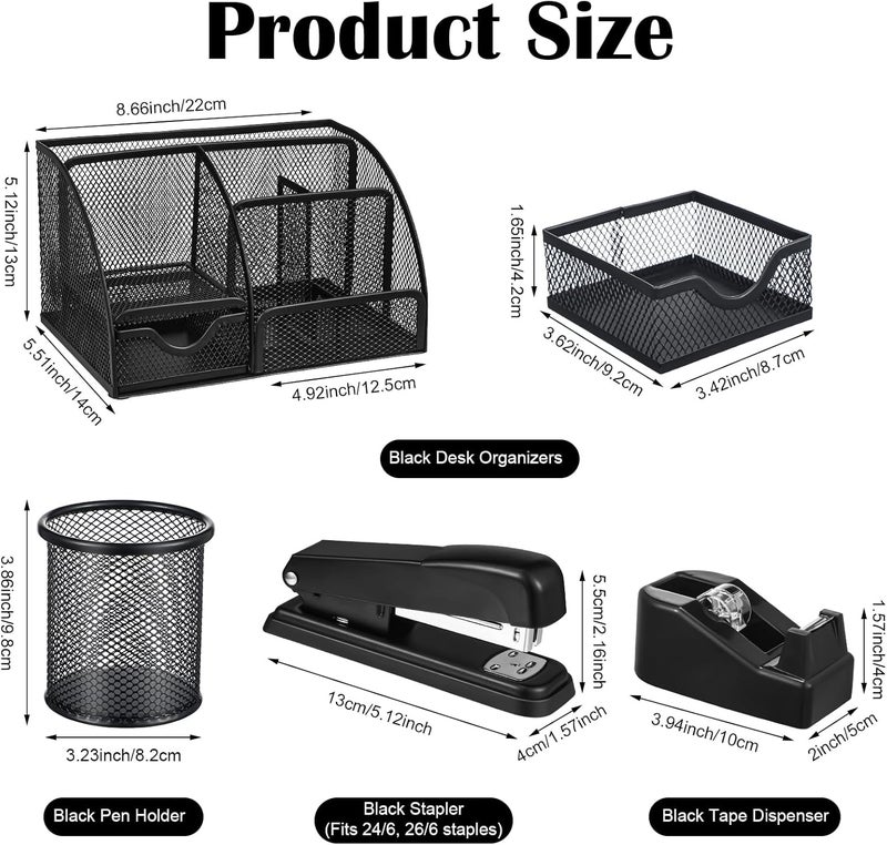 AuraRay Black Desk Organizer and Accessories, Black Desk Asccessories Office Supply Kit Include Mesh Desktop Organizer Stapler 1000 Staples Tape Dispenser Pen Holder Staple Remover Clips Ruler Scissors - Image 2